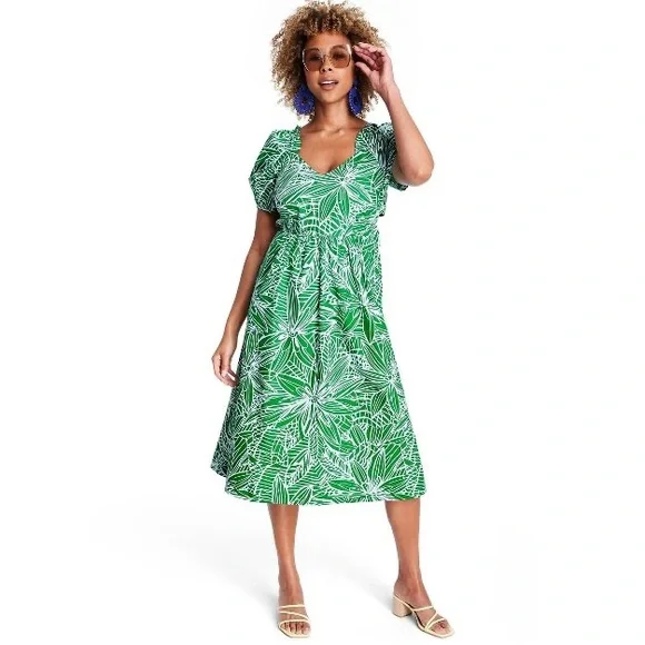 🌿 NWT! Floral Print Puff Sleeve Tie-Back Dress - Tabitha Brown for Target Green - Picture 5 of 10
